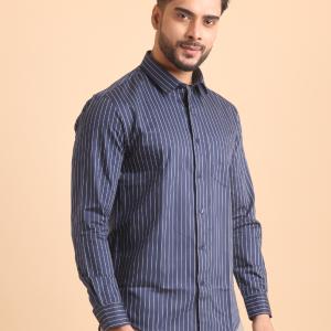 BERRYBLUES Mens Stripe Cotton Full Sleeve Shirt