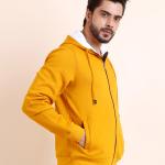 BERRYBLUES Premium Men's Fleece Full Sleeve Hoody Sweat Shirt - Mustard