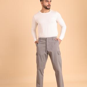 BERRYBLUES Premium 100% Cotton Twill Midrise Six Pockets Cargo Pants - Dark Grey