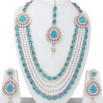 Fashion Women Combo of Pearl Gold-Plated Bridal Set, Maang Tikka With A Pair of Earrings for Mehndi, Haldi, Wedding, Godbharai, Bridal Set