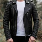 NOORA New Lambskin Men Black Leather Jacket | Slim Fit Motorcycle Jacket | Quilted Designer Jacket