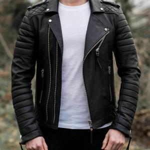 NOORA New Lambskin Men Black Leather Jacket | Slim Fit Motorcycle Jacket | Quilted Designer Jacket
