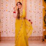 Yellow New Designer Party Wear Lahenga Saree With Stich Blouse for Haldi Function