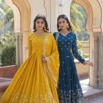 Georgette Reception Wear Embroidery Work Readymade Gown With Dupatta