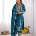 New Collection Heavy Chinonv Silk Top-Bottom And Dupatta Set Fully Stitched Ready To Wear