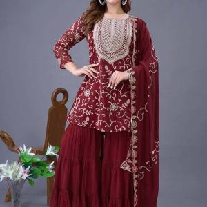 Designer Party Wear Look Top-Sharara & Dupatta Set