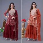 Designer Party Wear Look Top-Sharara & Dupatta Set