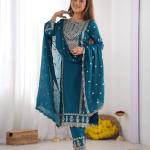 New Collection Heavy Chinonv Silk Top-Bottom And Dupatta Set Fully Stitched Ready To Wear