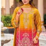 Sangeet Wear Shaded Pink Silk Digital Print Jaipuri Palazzo Kurti Suit