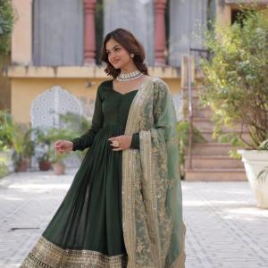 Wedding Special Rich Sequins Embroidered work Gown & Dupatta