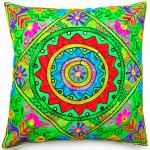 24x24"Handmade Indian Embroidered Cushion Cover – Colorful Floral Suzani Work on Cotton Cushion Cover Boho Decor Pillowcase