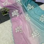Summer Special Floral Embroidered Crush Saree | Lightweight Sequin Work | Hand Embroidery | Fancy Partywear Saree Set | Wedding | Festival
