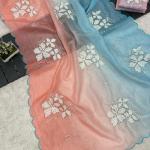 Summer Special Floral Embroidered Crush Saree | Lightweight Sequin Work | Hand Embroidery | Fancy Partywear Saree Set | Wedding | Festival