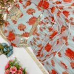 Partyware Lahenga Saree Faux Georgette Digital Print with Ruffle Dupatta & Embroidery Belt | Stitched Blouse | Free Size Upto XXL(44 Margin)