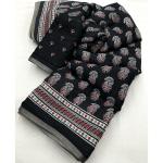 Ajrakh Style Printed Soft Cotton Feel Saree + Blouse with Zari Woven Border, Ajrakh Print,Full length 6.30 meters, Perfect for special Event