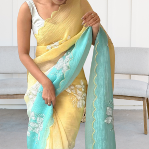 Summer Special Floral Embroidered Crush Saree | Lightweight Sequin Work | Hand Embroidery | Fancy Partywear Saree Set | Wedding | Festival