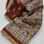 Ajrakh Style Printed Soft Cotton Feel Saree + Blouse with Zari Woven Border, Ajrakh Print,Full length 6.30 meters, Perfect for special Event