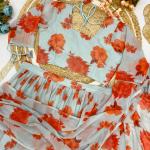Partyware Lahenga Saree Faux Georgette Digital Print with Ruffle Dupatta & Embroidery Belt | Stitched Blouse | Free Size Upto XXL(44 Margin)
