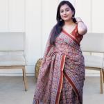 Ajrakh Style Printed Soft Cotton Feel Saree + Blouse with Zari Woven Border, Ajrakh Print,Full length 6.30 meters, Perfect for special Event