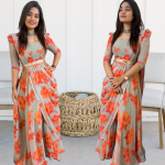 Partyware Lahenga Saree Faux Georgette Digital Print with Ruffle Dupatta & Embroidery Belt | Stitched Blouse | Free Size Upto XXL(44 Margin)